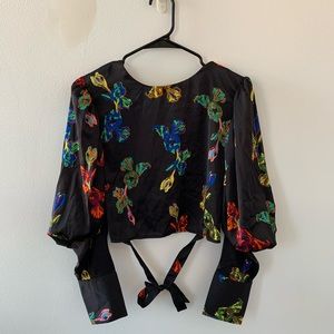 Nasty Gal Floral Backless Top with Puff Sleeves